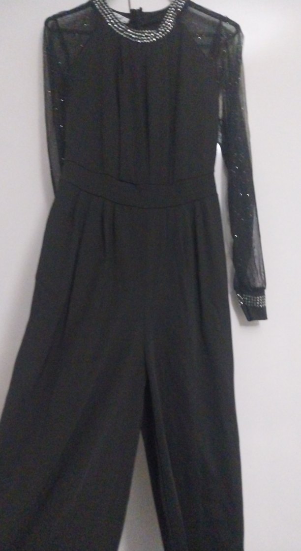 Siyah Pul Detaylı Uzun Kollu Uzun Elbise - Görsel 2