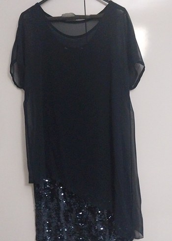 Siyah Uzun Kollu Dökümlü Kadın Abiye Elbise - Görsel 2