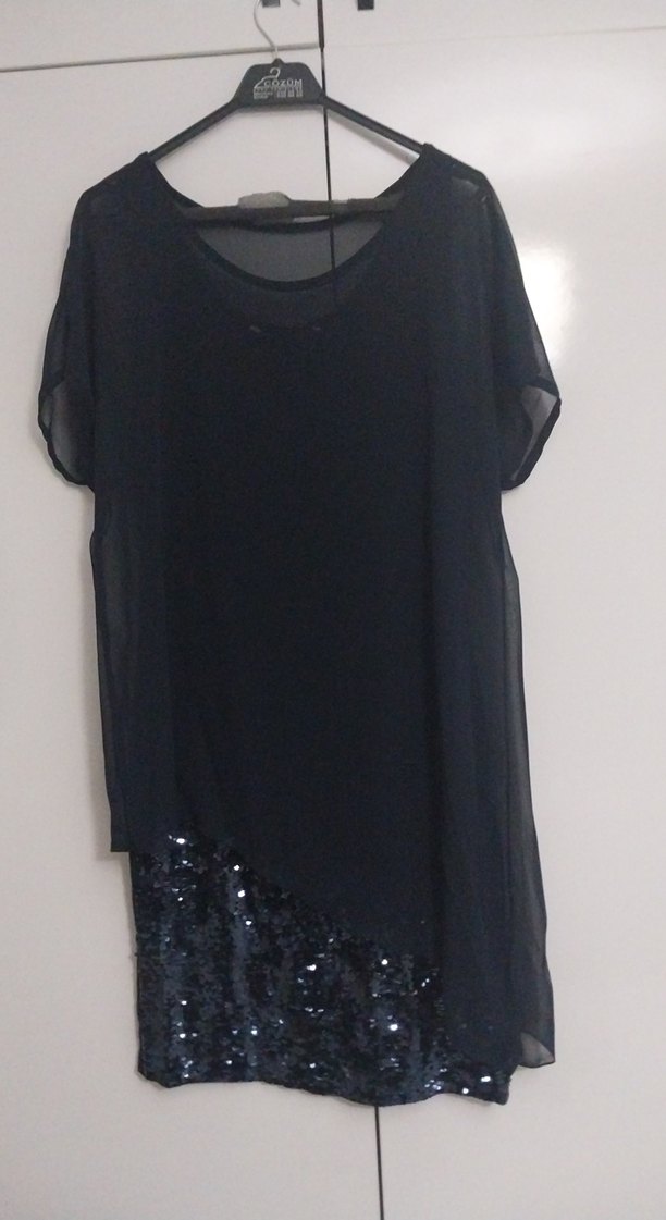 Siyah Uzun Kollu Dökümlü Kadın Abiye Elbise - Görsel 2