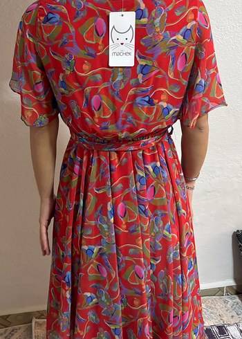 Renkli V Yaka Bohem Elbise - Görsel 4