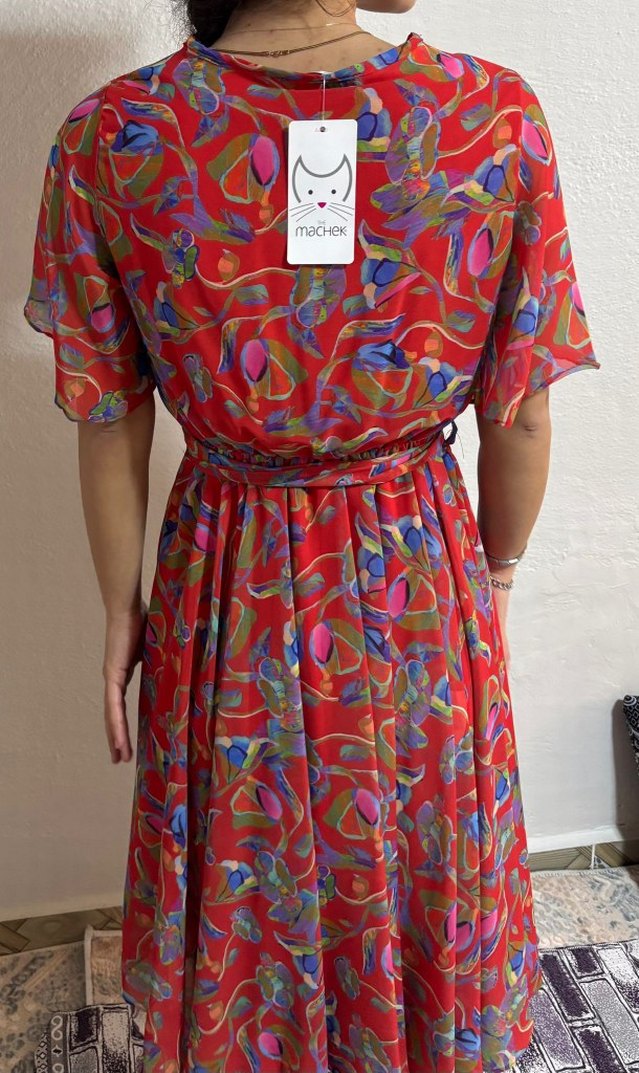 Renkli V Yaka Bohem Elbise - Görsel 4