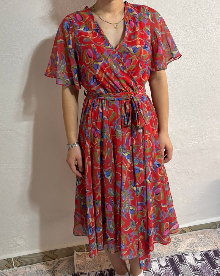 Renkli V Yaka Bohem Elbise - Görsel 5