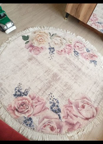 Pembe Çiçek Desenli Yuvarlak Bohem Halı - Görsel 2