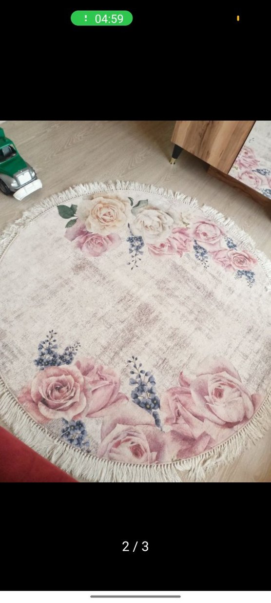 Pembe Çiçek Desenli Yuvarlak Bohem Halı - Görsel 2