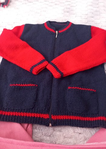 Kırmızı Lacivert Erkek Çocuk Triko Hırka - Görsel 2