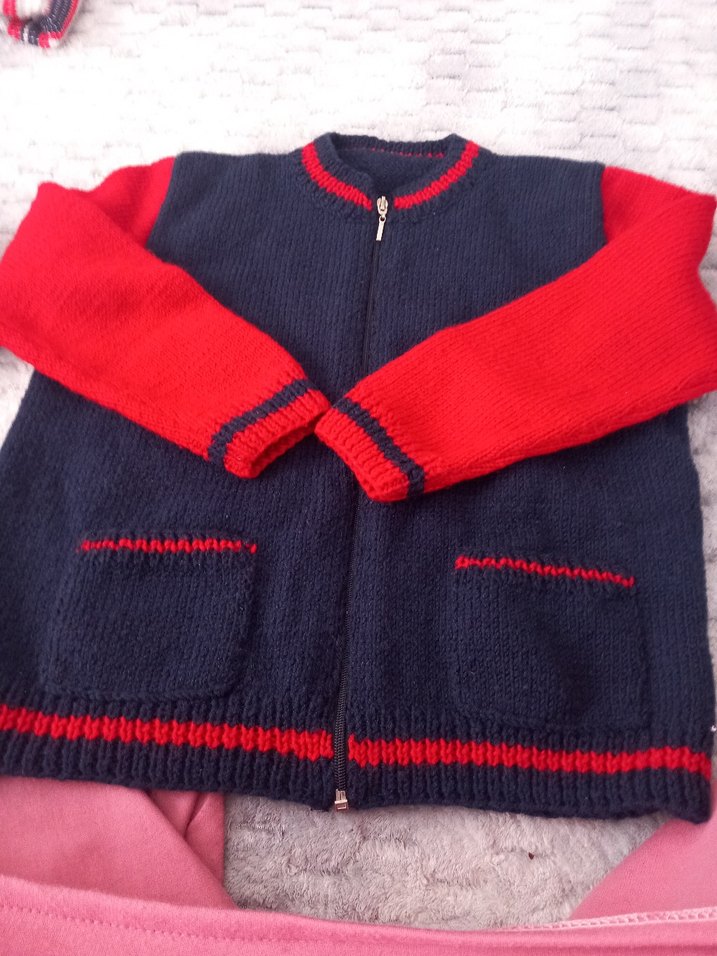 Kırmızı Lacivert Erkek Çocuk Triko Hırka - Görsel 2