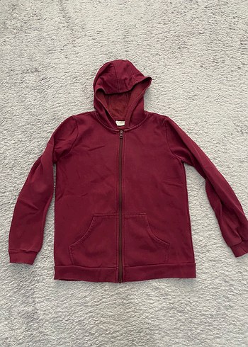 Bordo Fermuarlı Kapüşonlu Erkek Sweatshirt