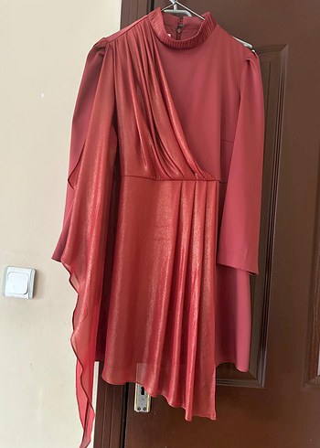 Bordo Parlak Uzun Kollu Kadın Abiye Elbise - Görsel 2