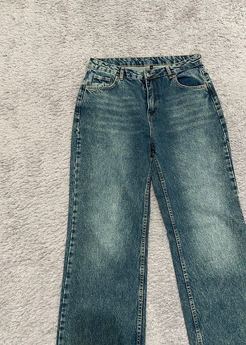 Gri Batik Desenli Salaş Midi Kot Pantolon - Görsel 2