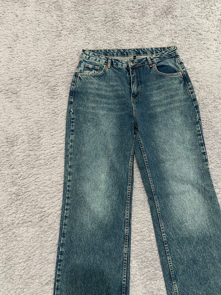 Gri Batik Desenli Salaş Midi Kot Pantolon - Görsel 2