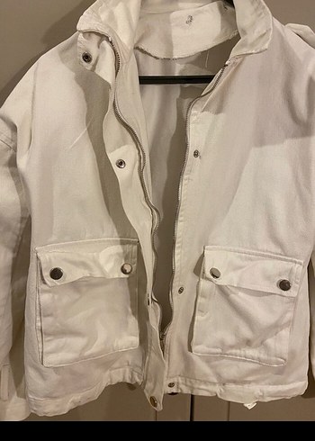 Diğer Düğmeli Beyaz Kadın Denim Ceket