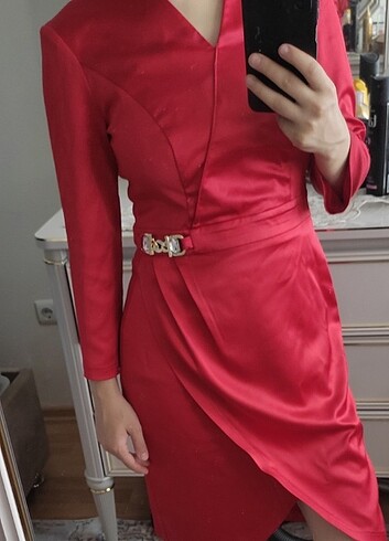 Diğer Saten kırmızı ceket elbise 