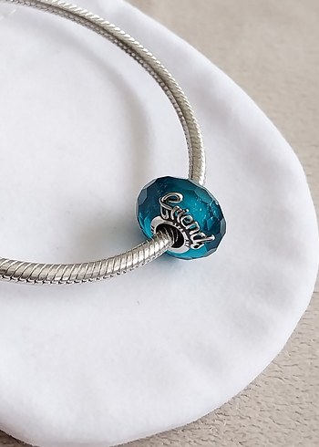 Kesme Yüzeyli Turkuaz Murano Cam Arkadaşlık  Charm - Görsel 4