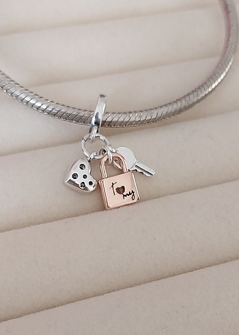 İKİ RENKLİ ANAHTAR, ASMA KİLİT VE KALP SALLANTILI CHARM - Görsel 4