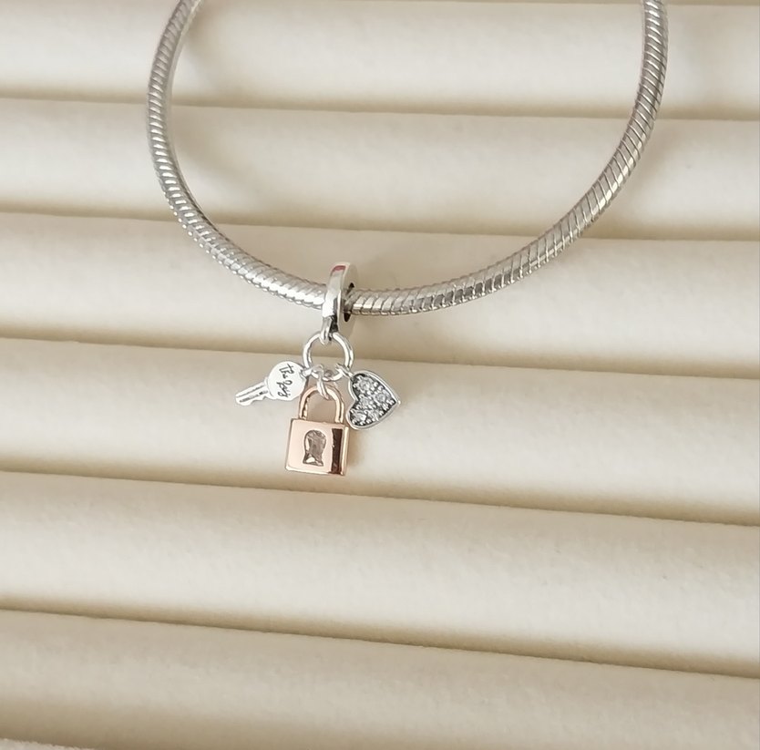 İKİ RENKLİ ANAHTAR, ASMA KİLİT VE KALP SALLANTILI CHARM - Görsel 5