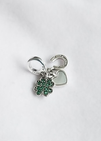 Dört Yapraklı Yonca, Kalp ve At Nalı Üçlü Sallantılı Charm - Görsel 4
