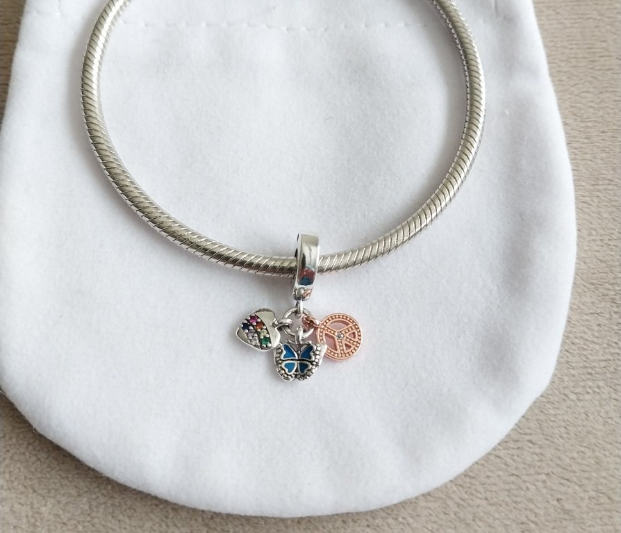 İki Renkli Gökkuşağı Kalp, Kelebek ve Barış Charm - Görsel 2