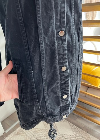s Beden Siyah Uzun Kadın Denim Ceket