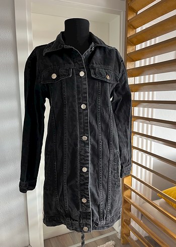 Siyah Uzun Kadın Denim Ceket