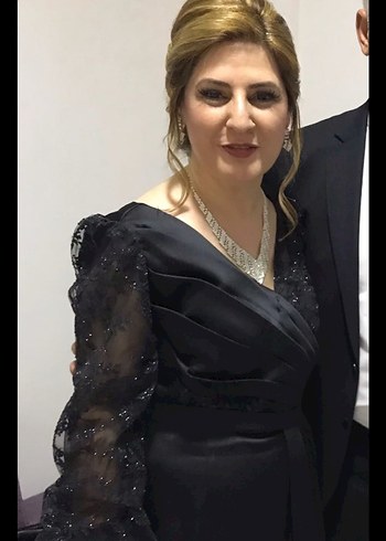 Siyah Drapeli Uzun Kollu Abiye Elbise