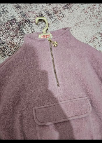 s Beden pembe Renk Pembe Yarım Fermuarlı Kadın Sweatshirt