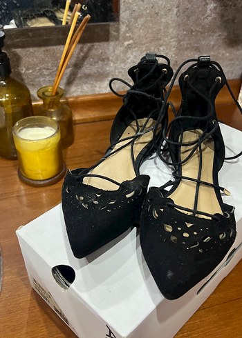 Siyah Süet Dantel Detaylı Stiletto Kadın Babet - Görsel 2