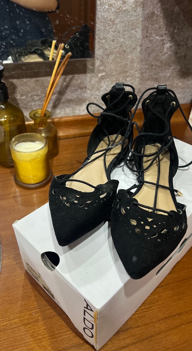 Siyah Süet Dantel Detaylı Stiletto Kadın Babet - Görsel 2