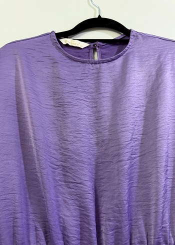 Mor Midi Salaş Pilili Elbise - Görsel 5