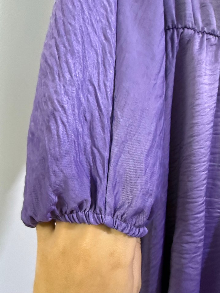 Mor Midi Salaş Pilili Elbise - Görsel 4