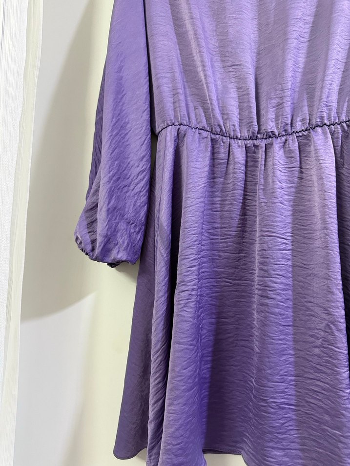 Mor Midi Salaş Pilili Elbise - Görsel 3