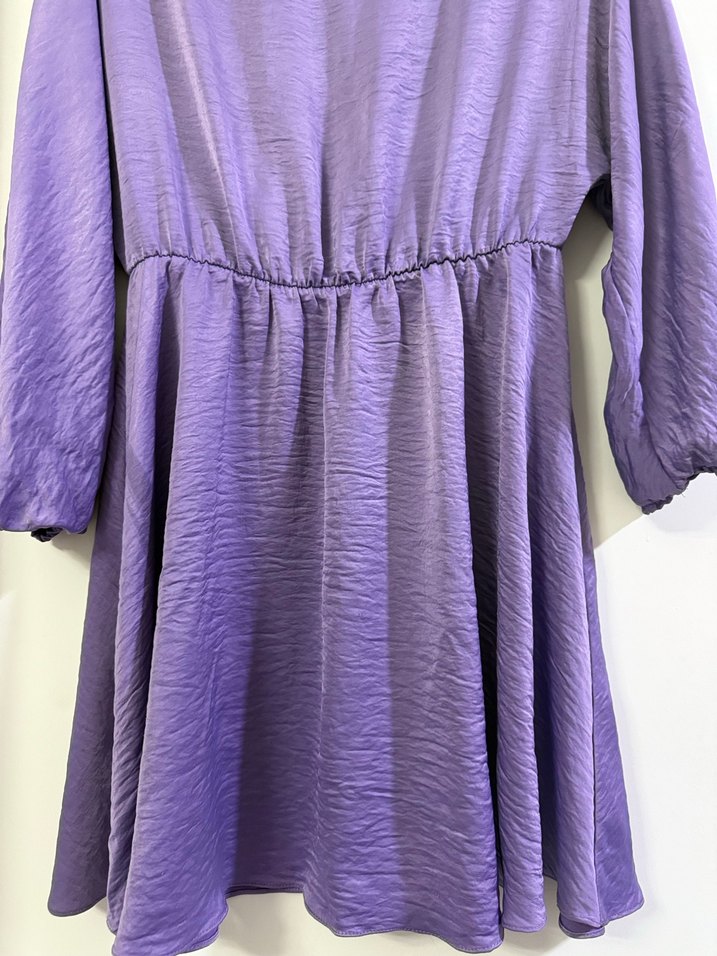 Mor Midi Salaş Pilili Elbise - Görsel 2