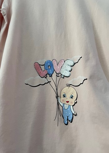 Pembe Uzun Kollu Hamile Tişörtü - Görsel 2