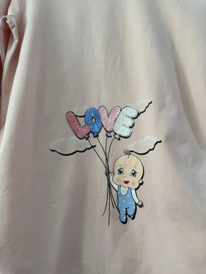 Pembe Uzun Kollu Hamile Tişörtü - Görsel 2