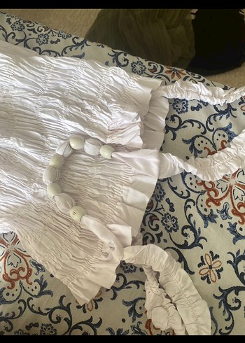 LC Waikiki Beyaz Fırfırlı Keten Uzun Elbise