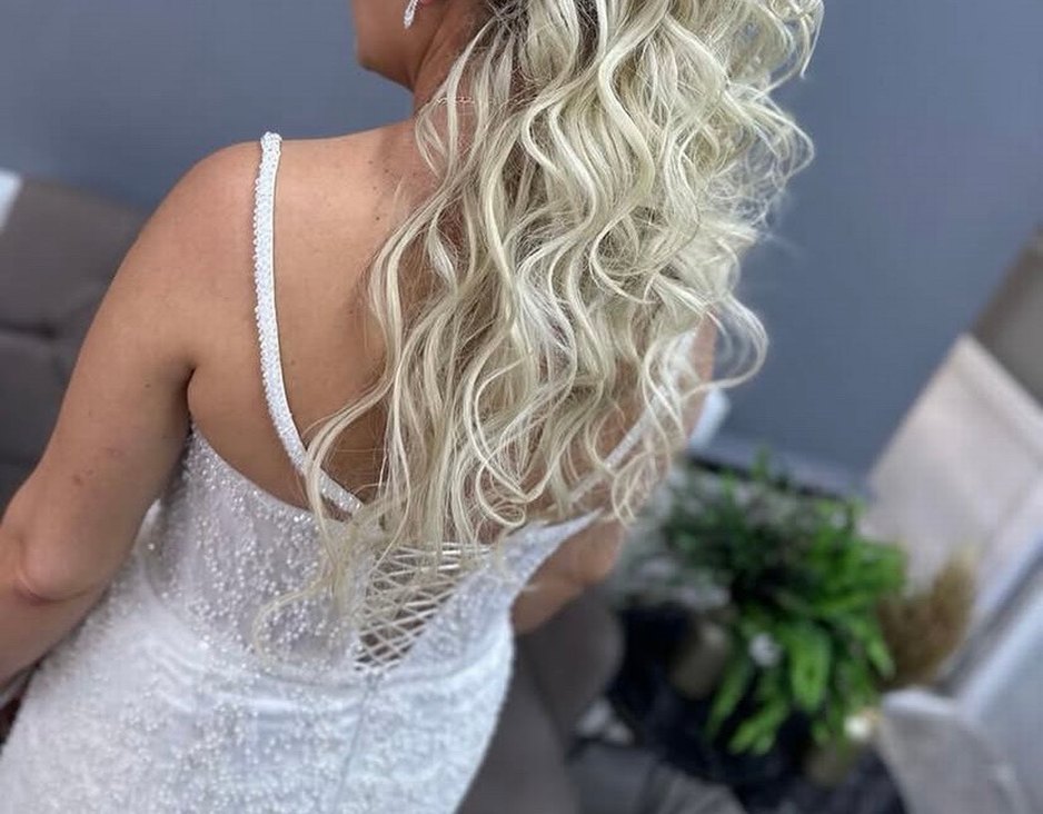 Beyaz Bohem V Yaka Uzun Denizkızı Gelinlik - Görsel 4