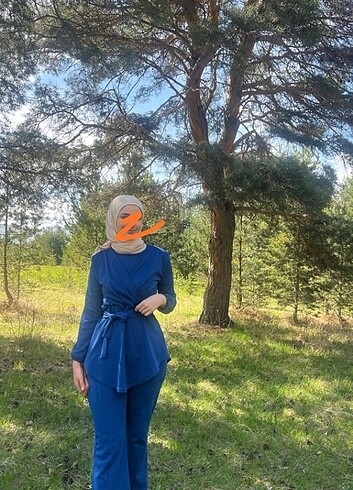 m Beden Kemerli Lacivert Kadın Midi Takım