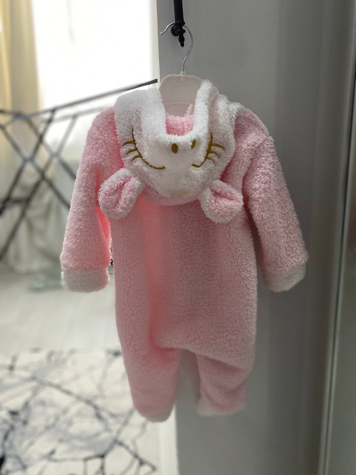 Patikli Pembe Kapüşonlu Kız Bebek Tulum - Görsel 2