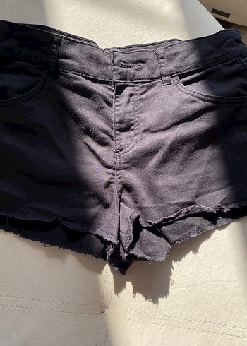 Düğmeli Siyah Mini Denim Şort