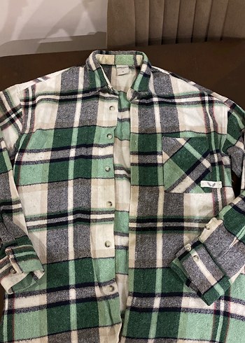 Erkek Gri-Yeşil Kareli Düğmeli Sweatshirt