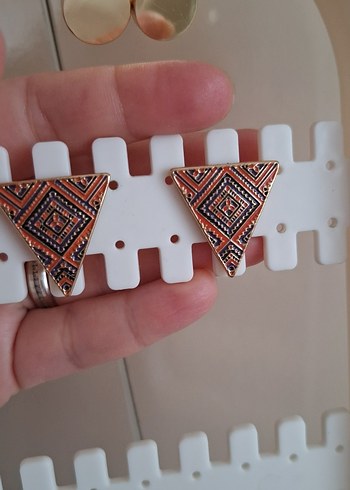 üçgen geometrik etnik desenli küpe - Görsel 2