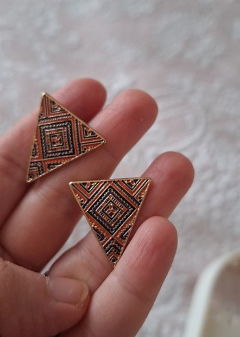 üçgen geometrik etnik desenli küpe - Görsel 4