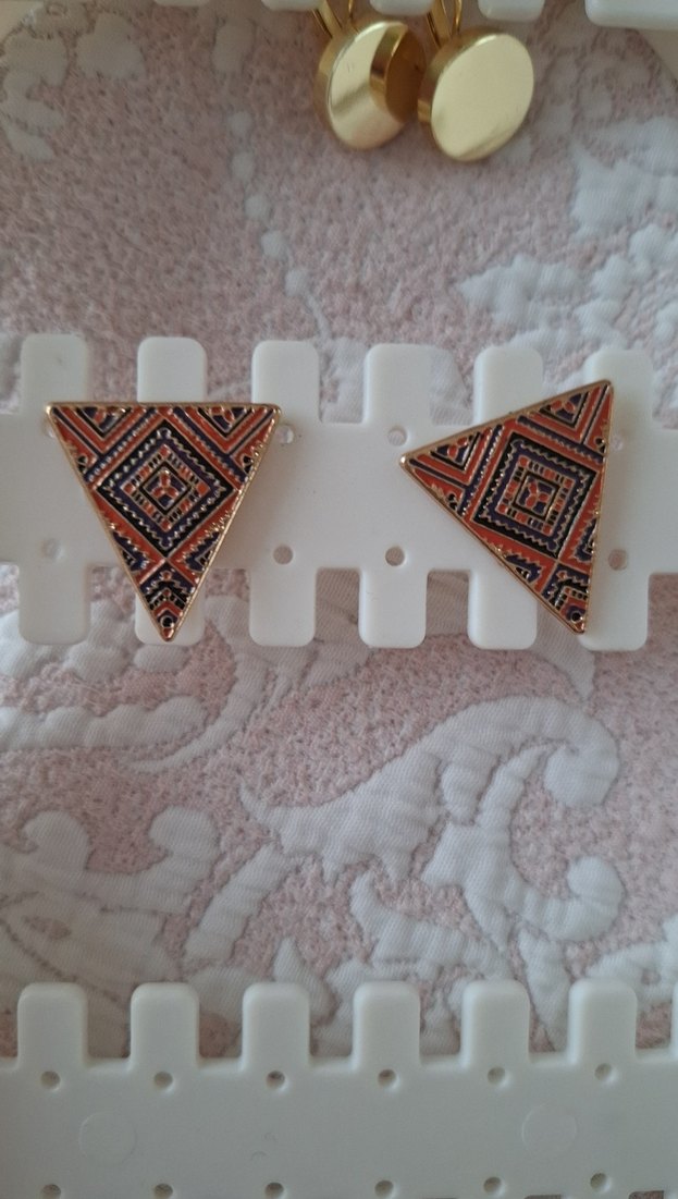 üçgen geometrik etnik desenli küpe - Görsel 3