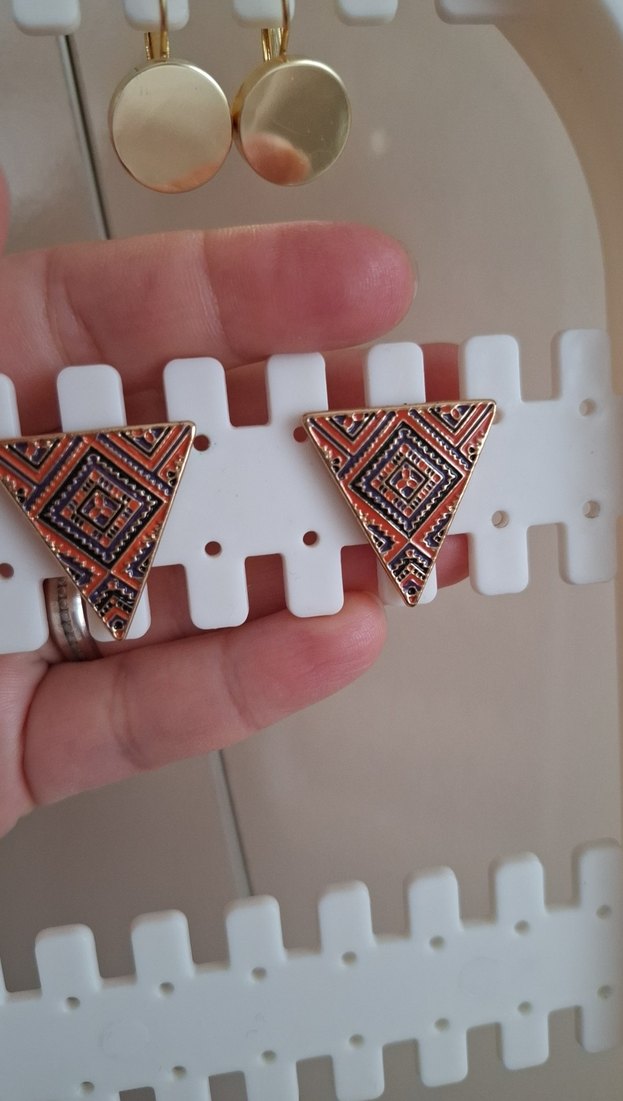 üçgen geometrik etnik desenli küpe - Görsel 2