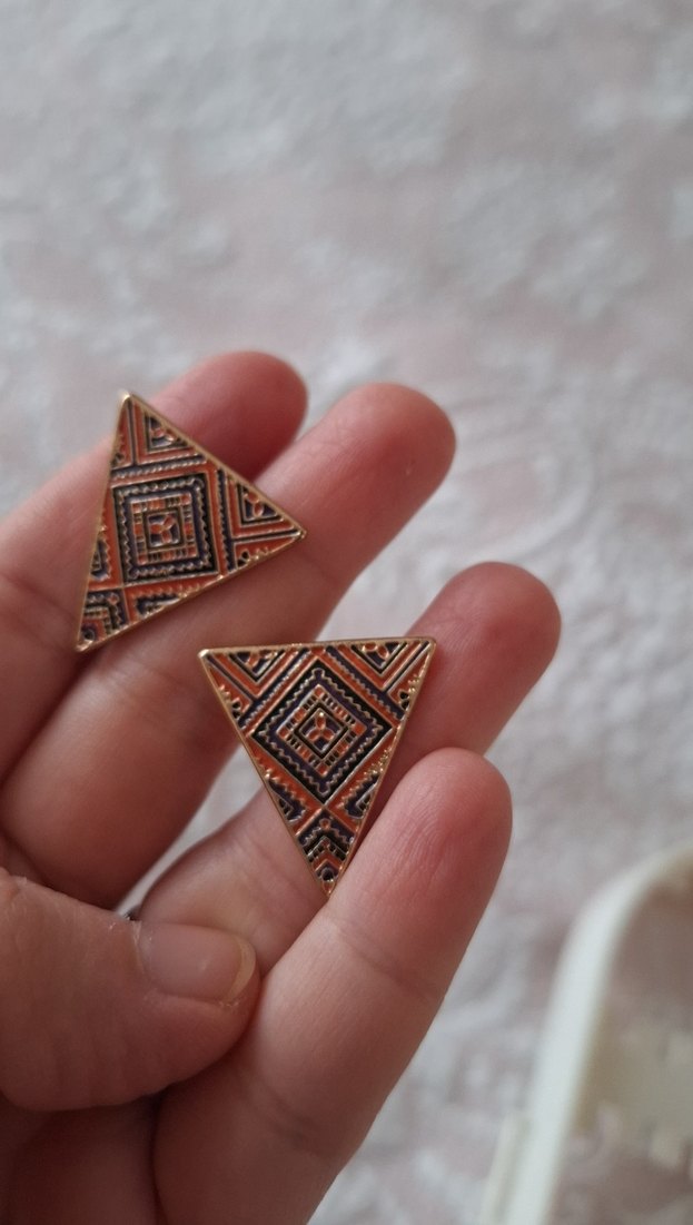 üçgen geometrik etnik desenli küpe - Görsel 4