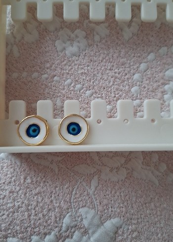 Beyaz Nazar Boncuğu Mini Küpe - Görsel 2
