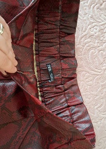 Deri Mini Etek Düğmeli beli lastikli - Görsel 6