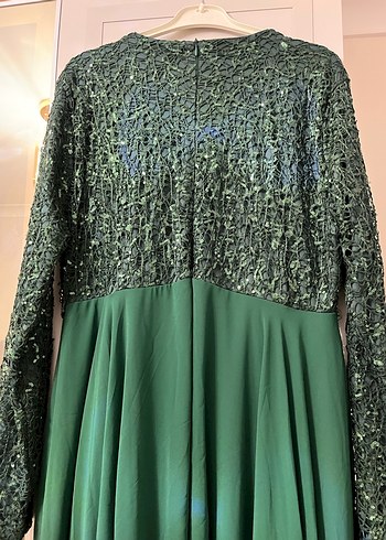 Uzun Kollu Yeşil Abiye Elbise - Görsel 5