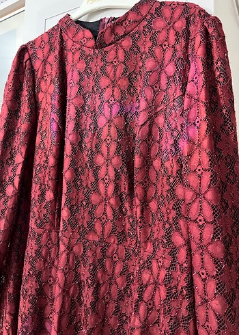 Bordo Yılan Desenli Uzun Elbise - Görsel 3