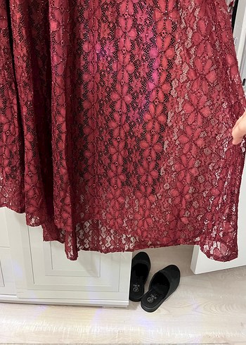 Bordo Yılan Desenli Uzun Elbise - Görsel 2