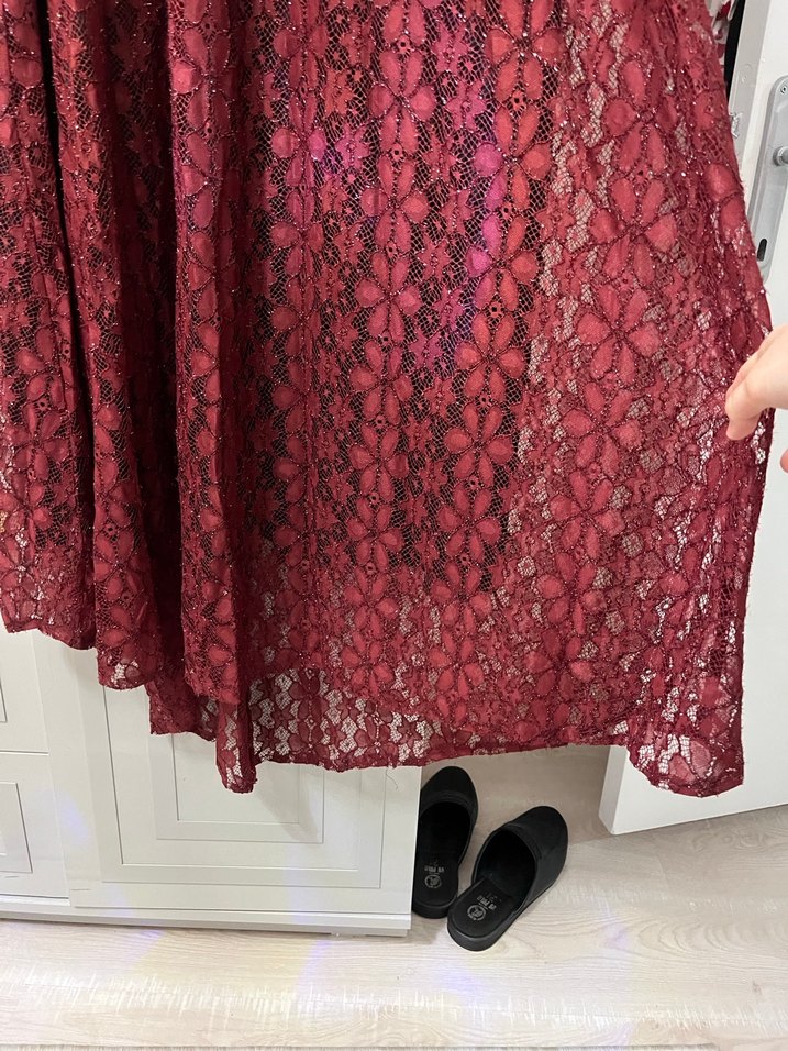 Bordo Yılan Desenli Uzun Elbise - Görsel 2